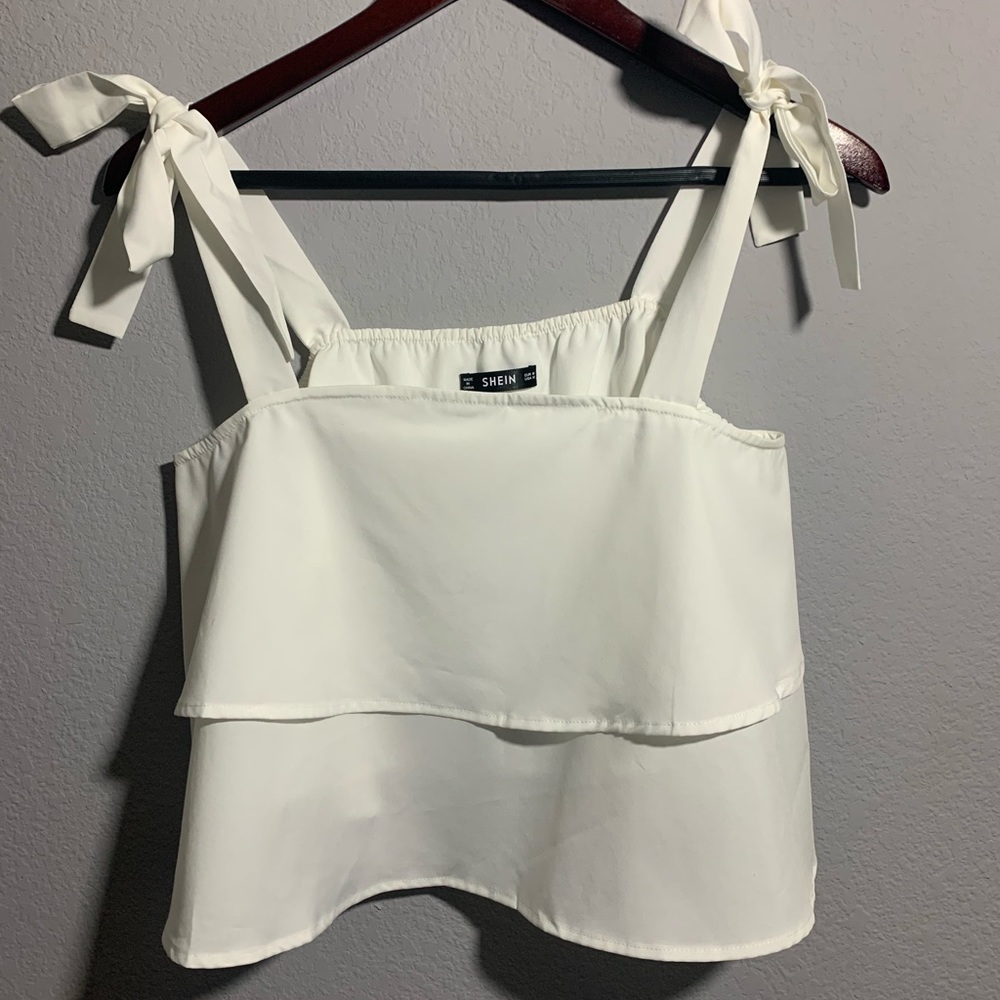 Self tie Shoulder Double Layer Cropped Top